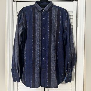 Luchiano Visconti Black Shirt Mens Medium Blue Paisley Stripe Flip Cuff